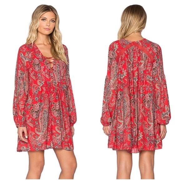 Free People Rain or Shine Red Boho Dress XS - Picture 2 of 8